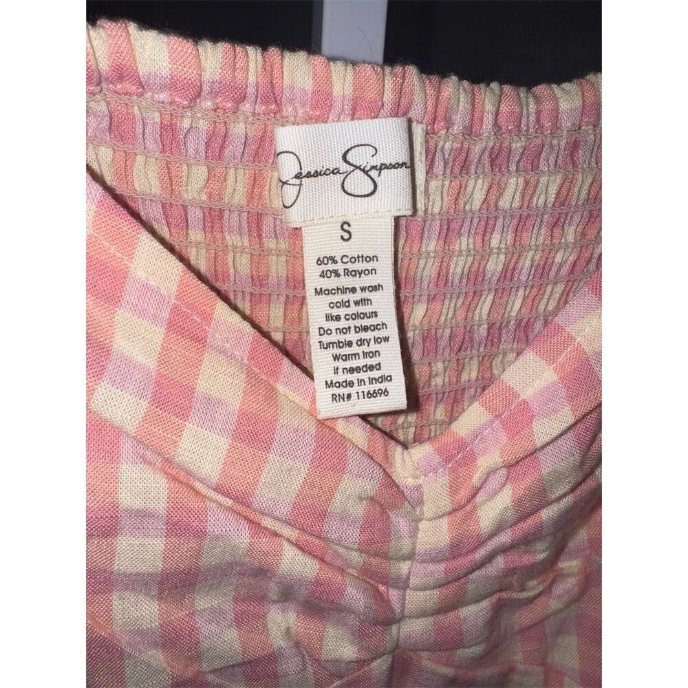 Jessica Simpson Women's Pink Gingham Plaid Jumpsuit Size S Casual Cottagecore - Picture 2 of 5